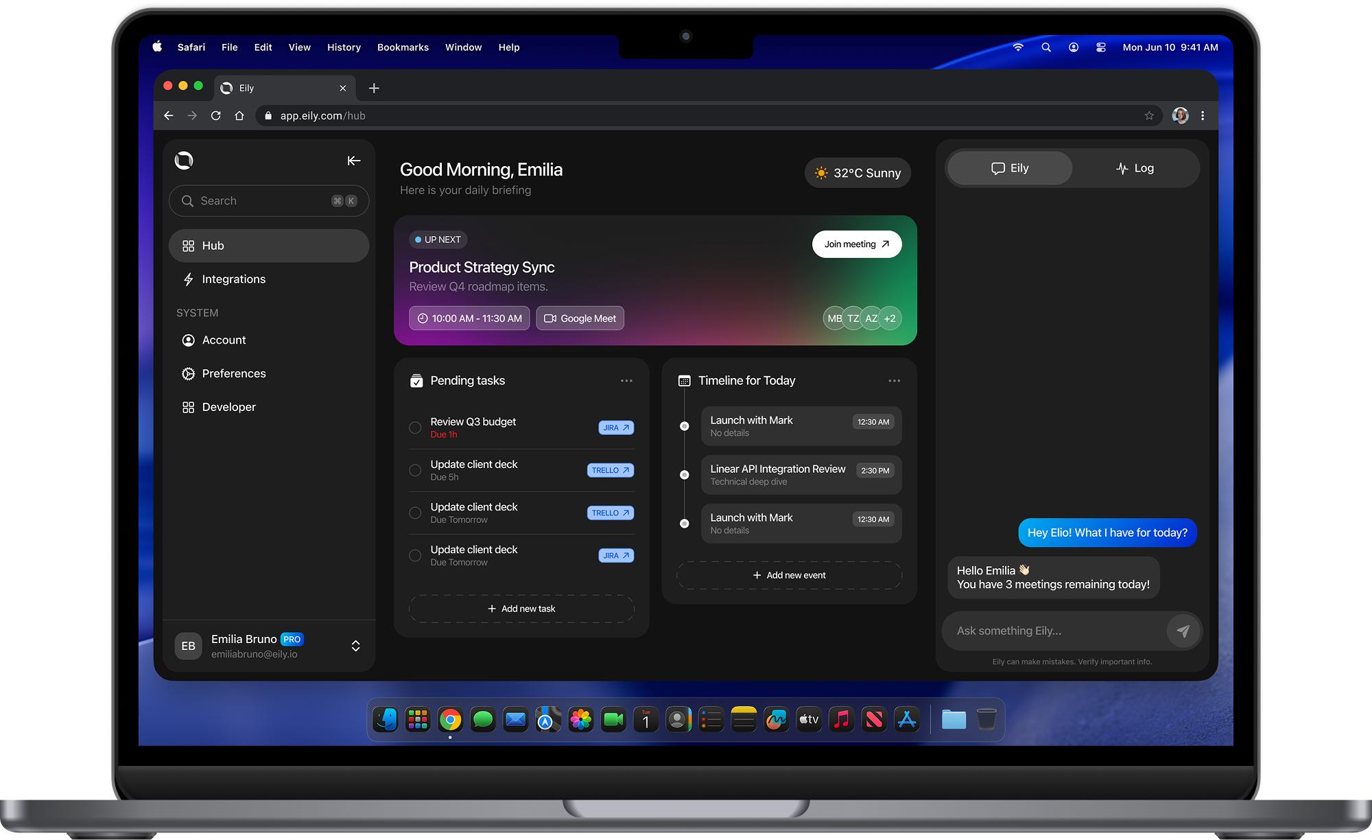 Eily Hub dashboard